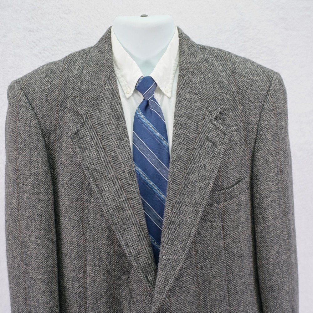 Evan Picone Tweed Wool Sport Coat Gray Herringbone Orange Red Windowpane 40R